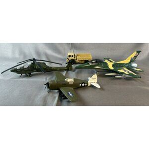 2 Die Cast 1 Plastic Military Aircraft Models Apache F-16 Thunder Jug Vintage